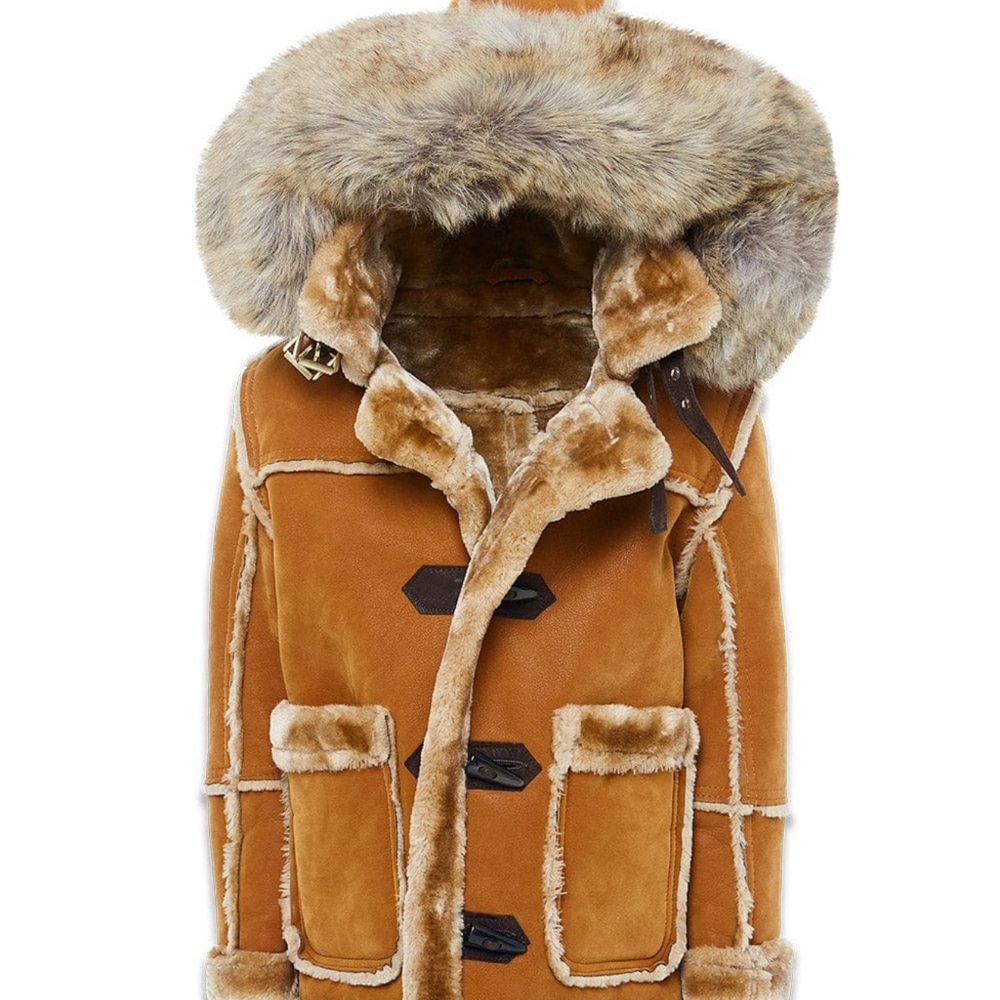 Kids Faux Fur Trimmed Brown Coat